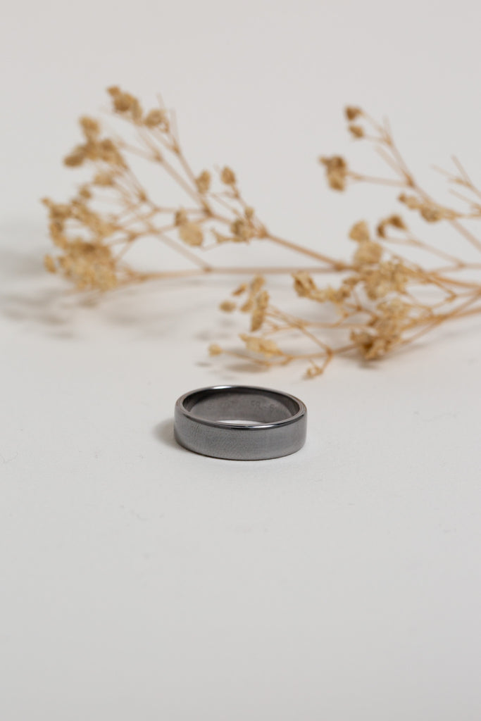 Mens black wedding band made from Tantalum (Ta).