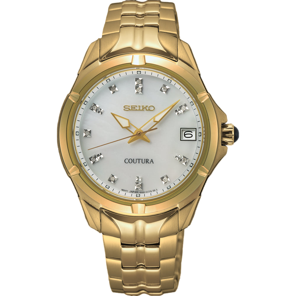 Gold ladies Seiko watch with diamond dial markers