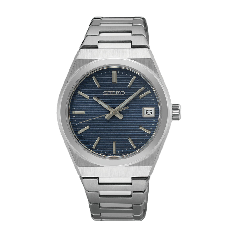 Ladies Seiko watch with a blue dial and a date window.