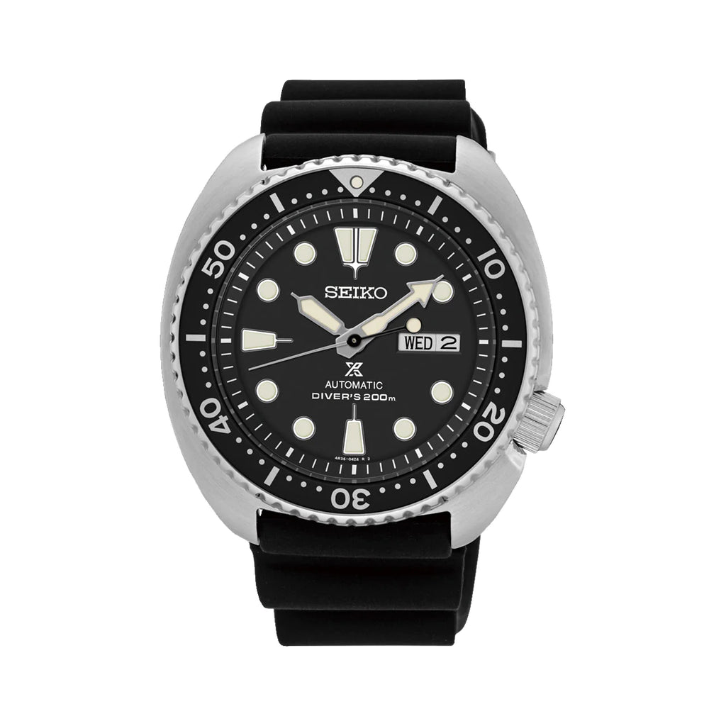 Seiko Automatic Divers Watch with black rubber strap.