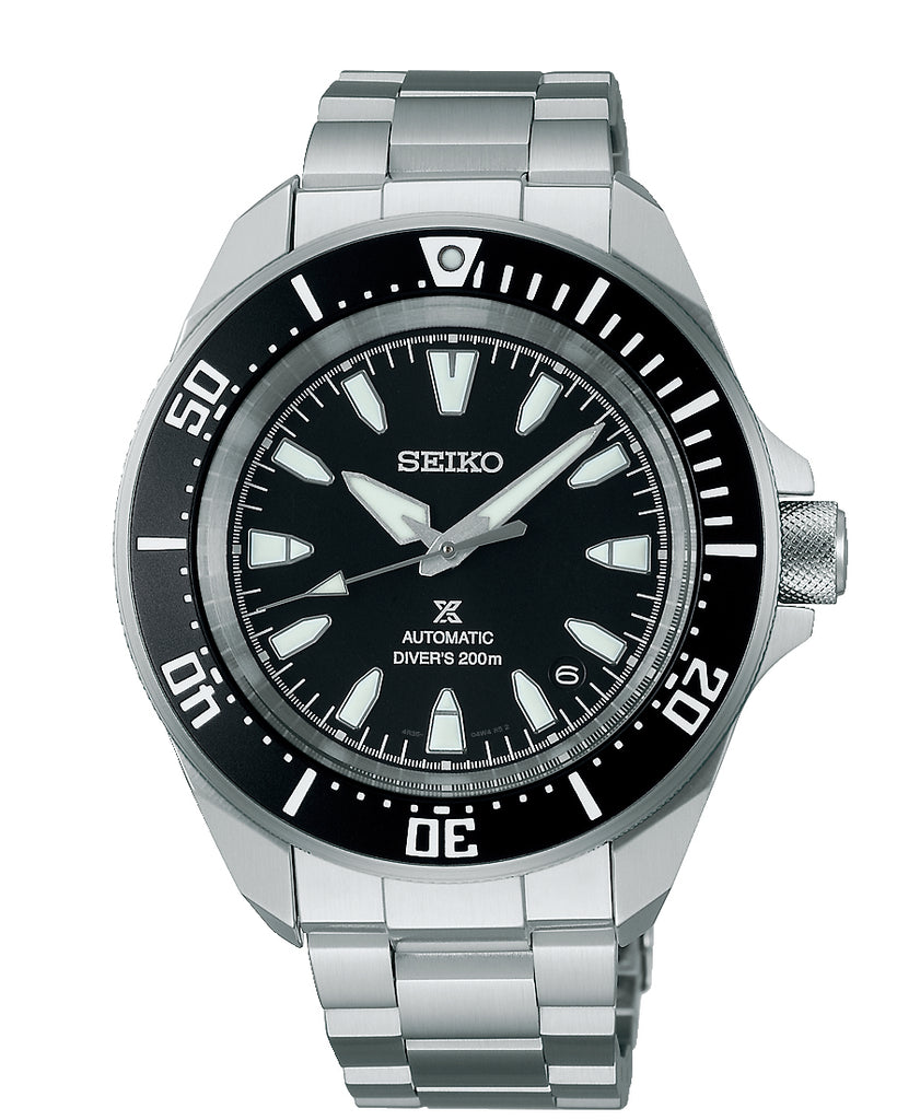 Seiko Prospex divers watch with rotating bezel and a black dial.