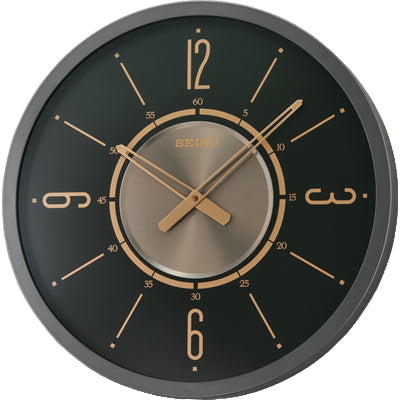 Black Seiko wall clock with alluminium dial